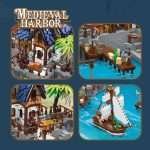 Modular Buildings Medieval Harbor 89152 JIESTAR Brick Set 5